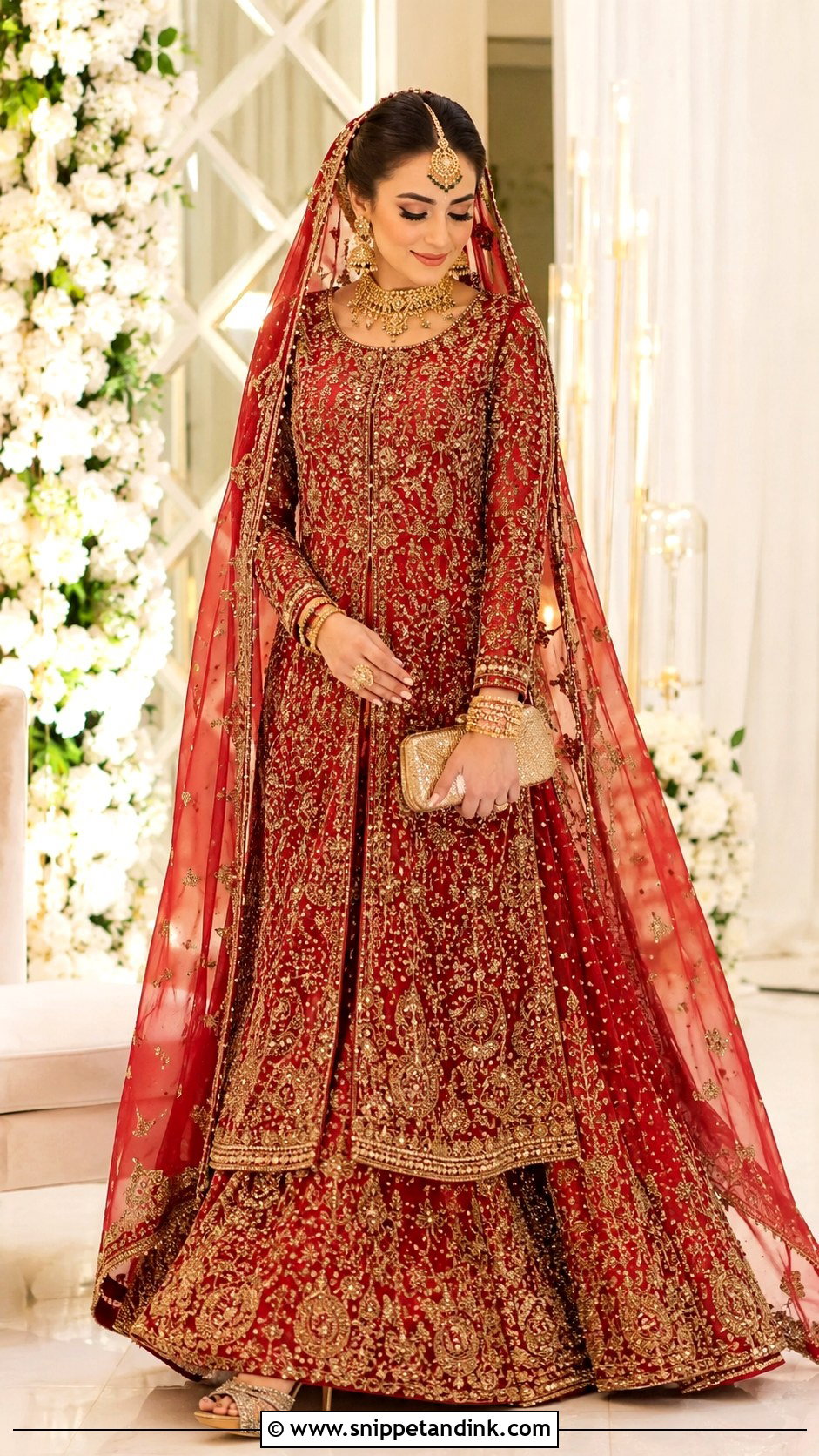 Red Pakistani Bridal Lehenga With Long Shirt - Snippet and Ink - 25 Red Pakistani Bridal Wear Ideas