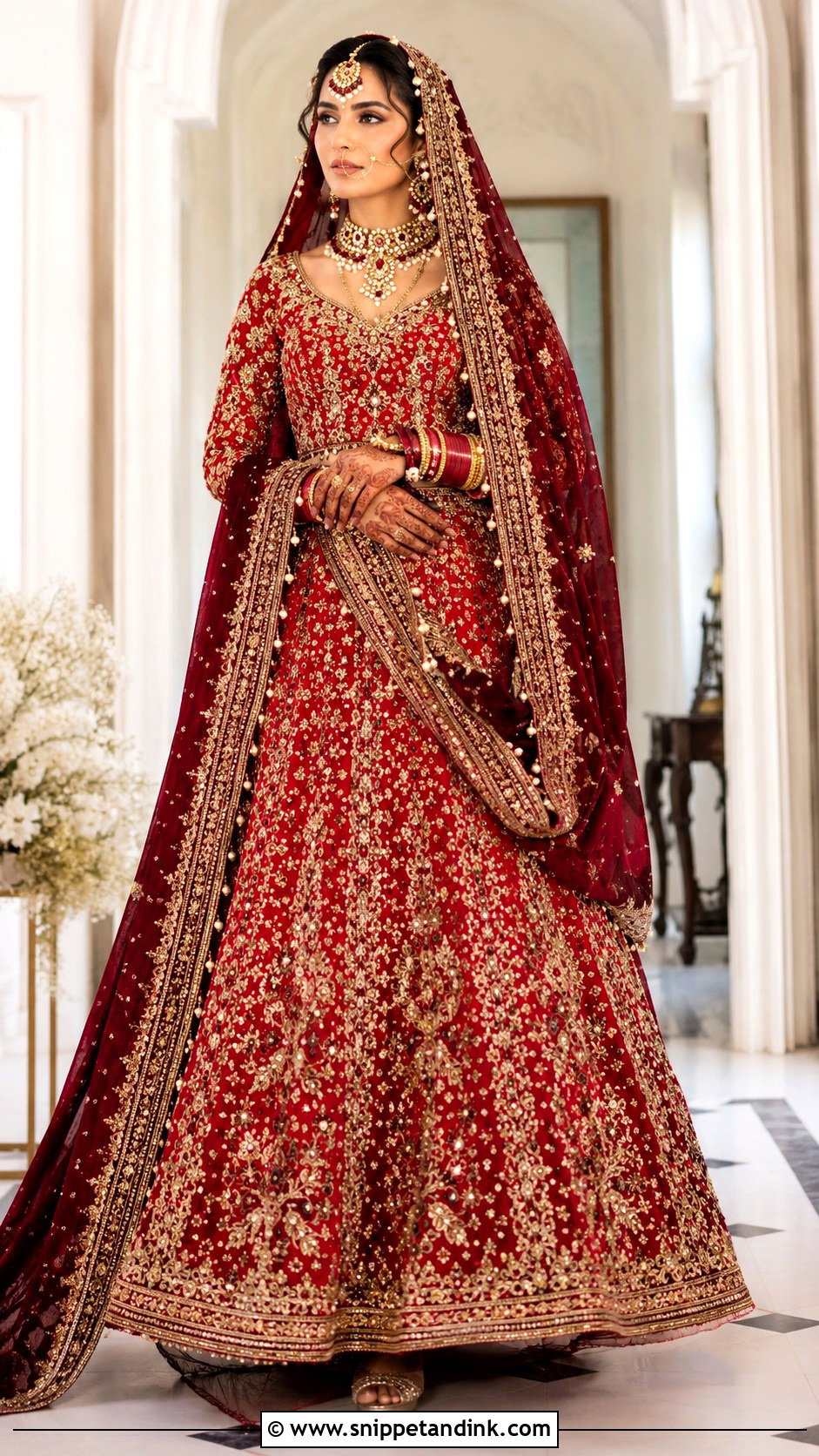 Red Pakistani Bridal Lehenga With Maroon Dupatta - Snippet and Ink - 25 Red Pakistani Bridal Wear Ideas