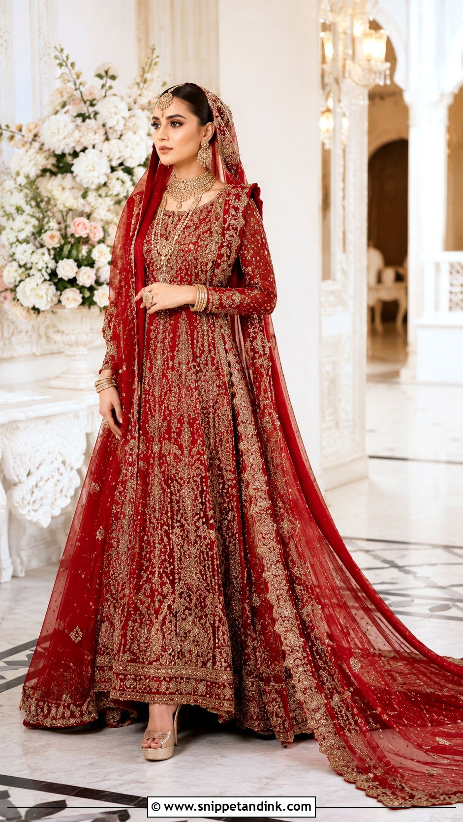 Red Pakistani Bridal Maxi With Trail - Snippet and Ink - 25 Red Pakistani Bridal Wear Ideas