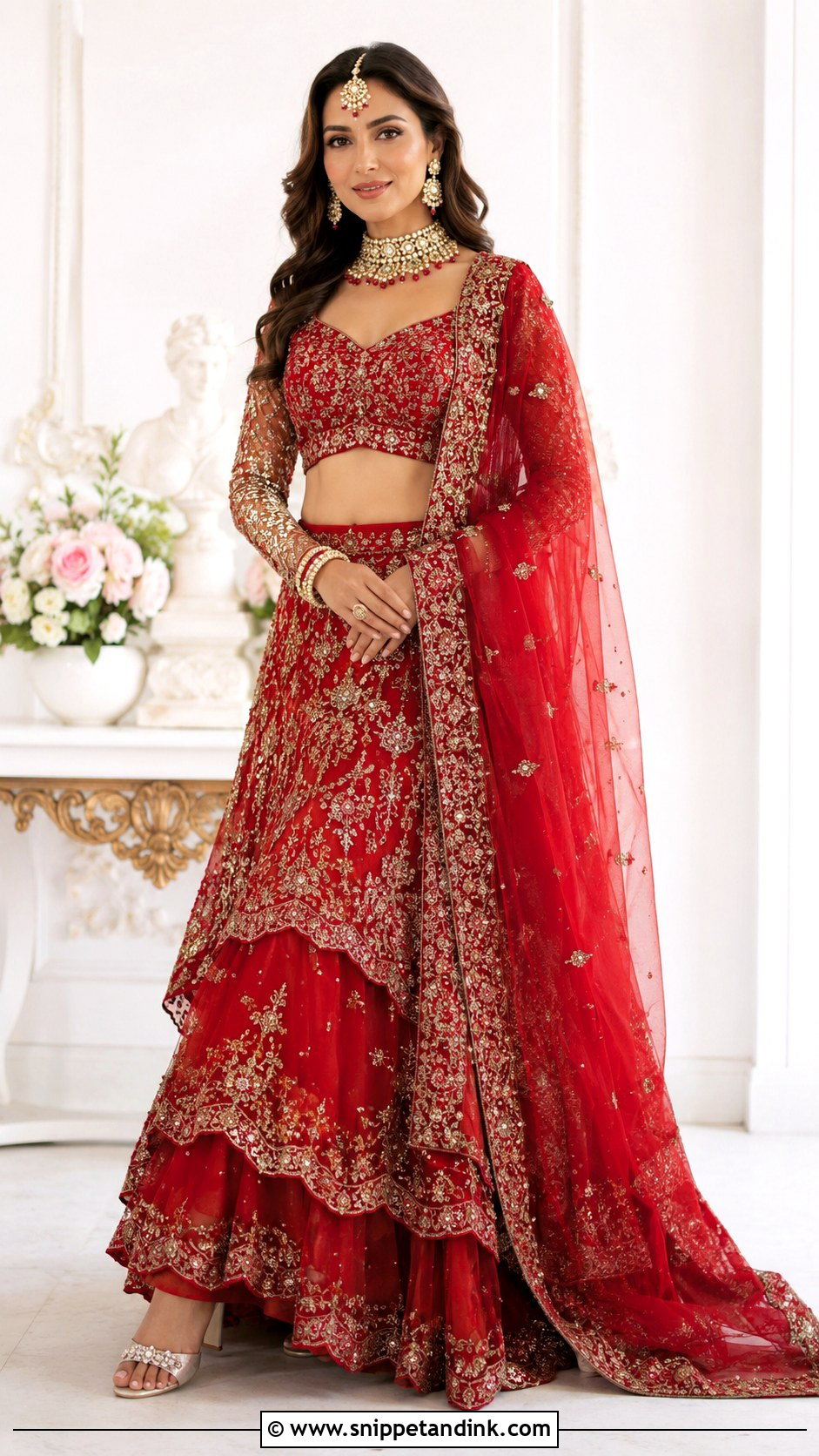 Red Pakistani Bridal Net Lehenga - Snippet and Ink - 25 Red Pakistani Bridal Wear Ideas