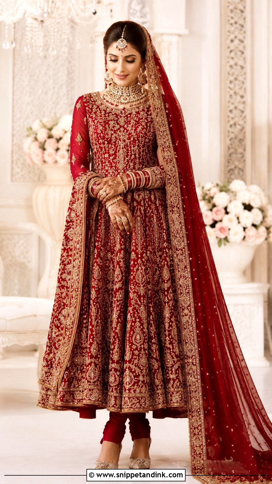 Red Pakistani Bridal Pishwas With Churidar - Snippet and Ink - 25 Red Pakistani Bridal Wear Ideas