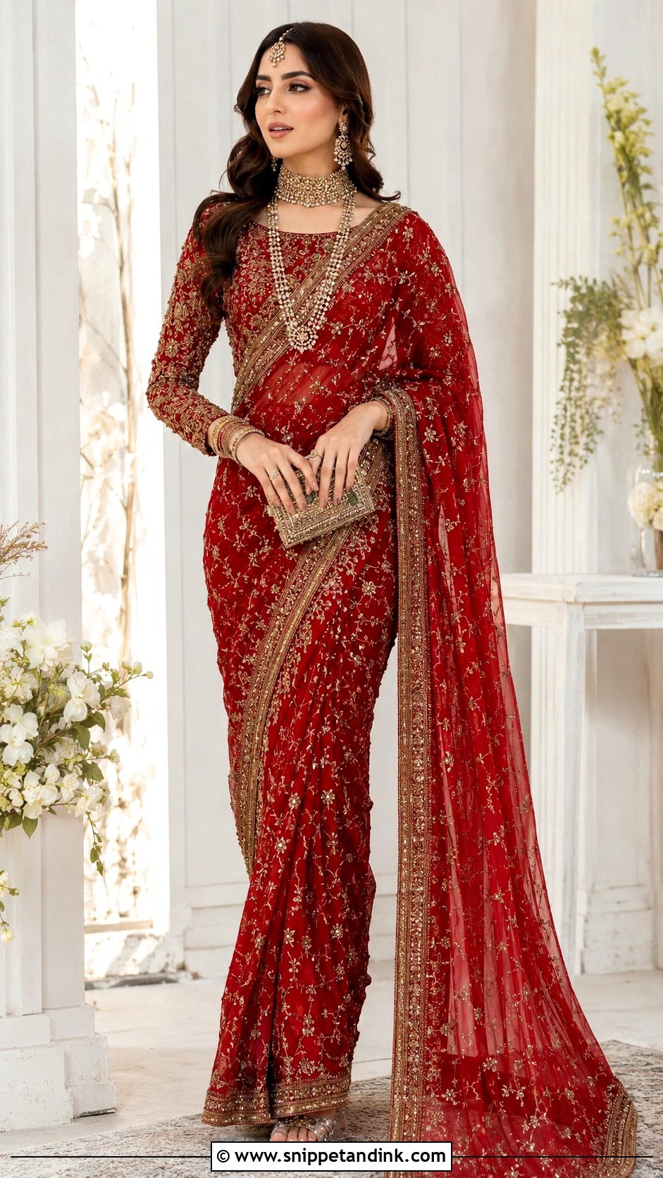 Red Pakistani Bridal Saree With Heavy Blouse - Snippet and Ink - 25 Red Pakistani Bridal Wear Ideas