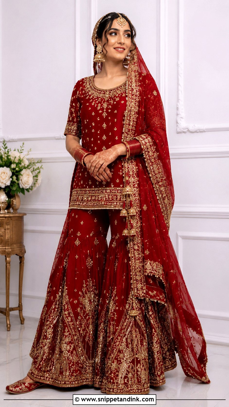 Red Pakistani Bridal Sharara With Short Shirt - Snippet and Ink - 25 Red Pakistani Bridal Wear Ideas