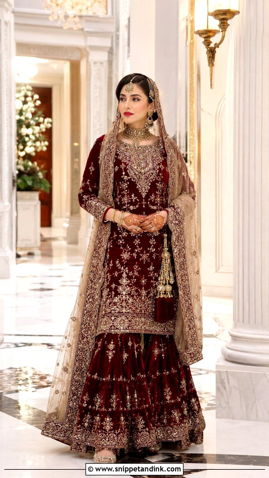 Red Pakistani Bridal Velvet Gharara - Snippet and Ink - 25 Red Pakistani Bridal Wear Ideas