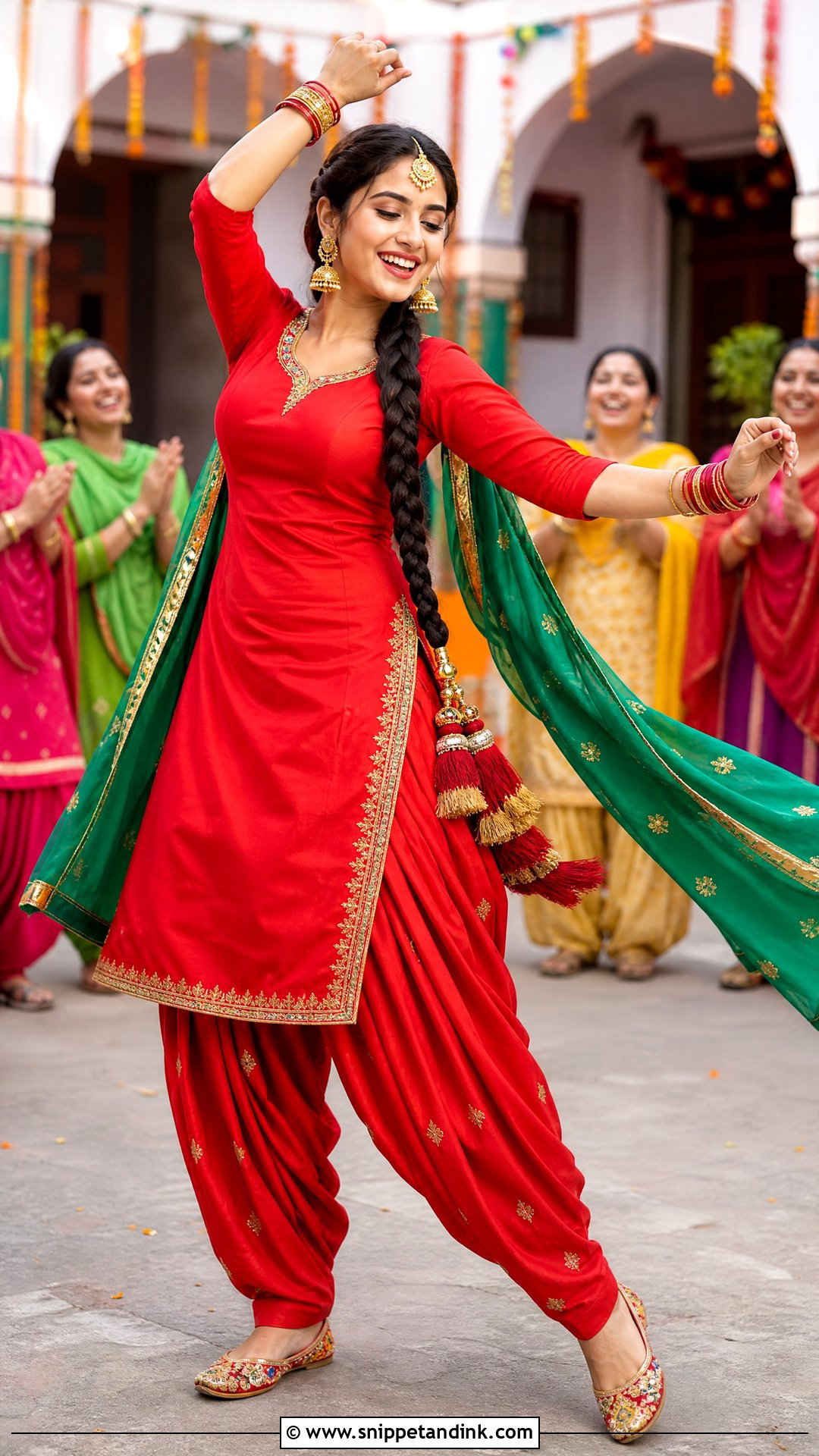 Red Patiala Suit With Parandi - Snippet and Ink - 25 Jaago Outfit Ideas