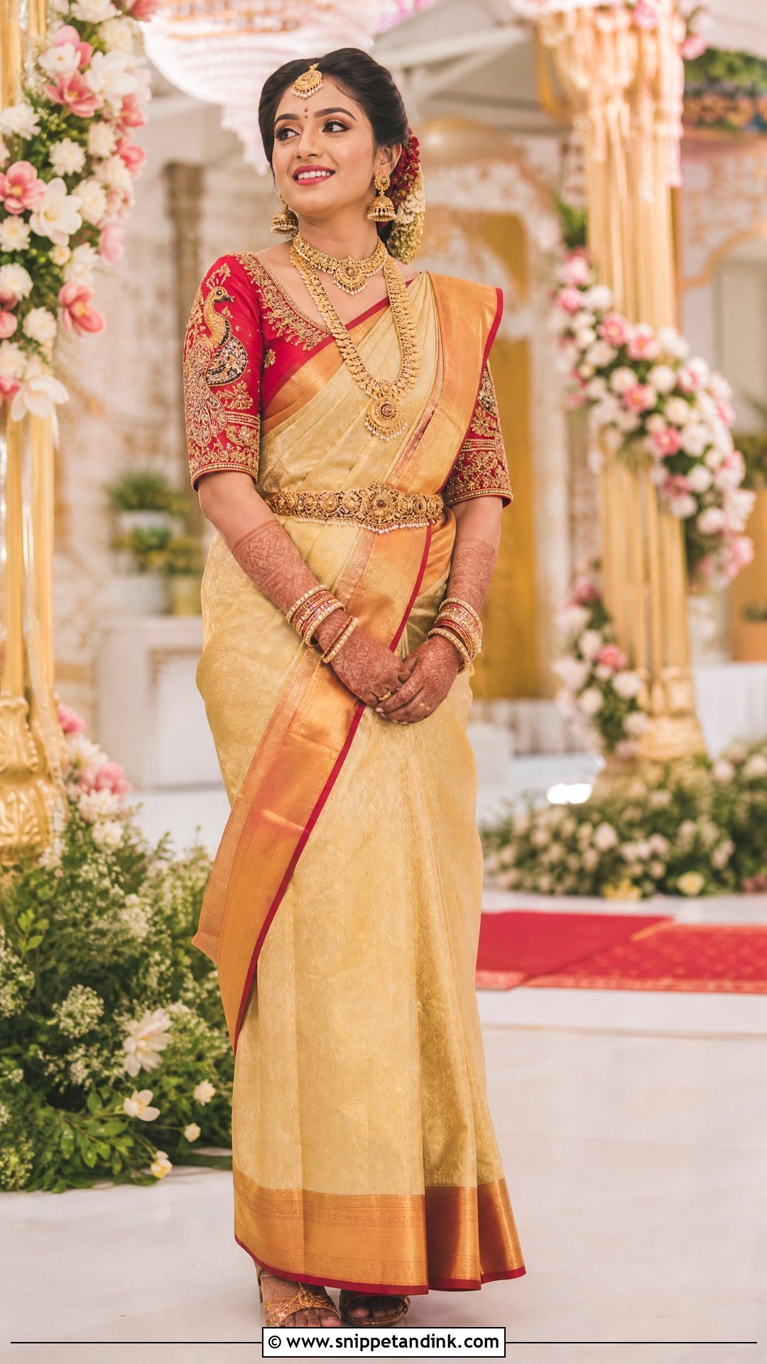 Red Peacock Maggam Work Blouse With Kanjeevaram Saree - Snippet and Ink - 20 Wedding Maggam Work Blouse Designs