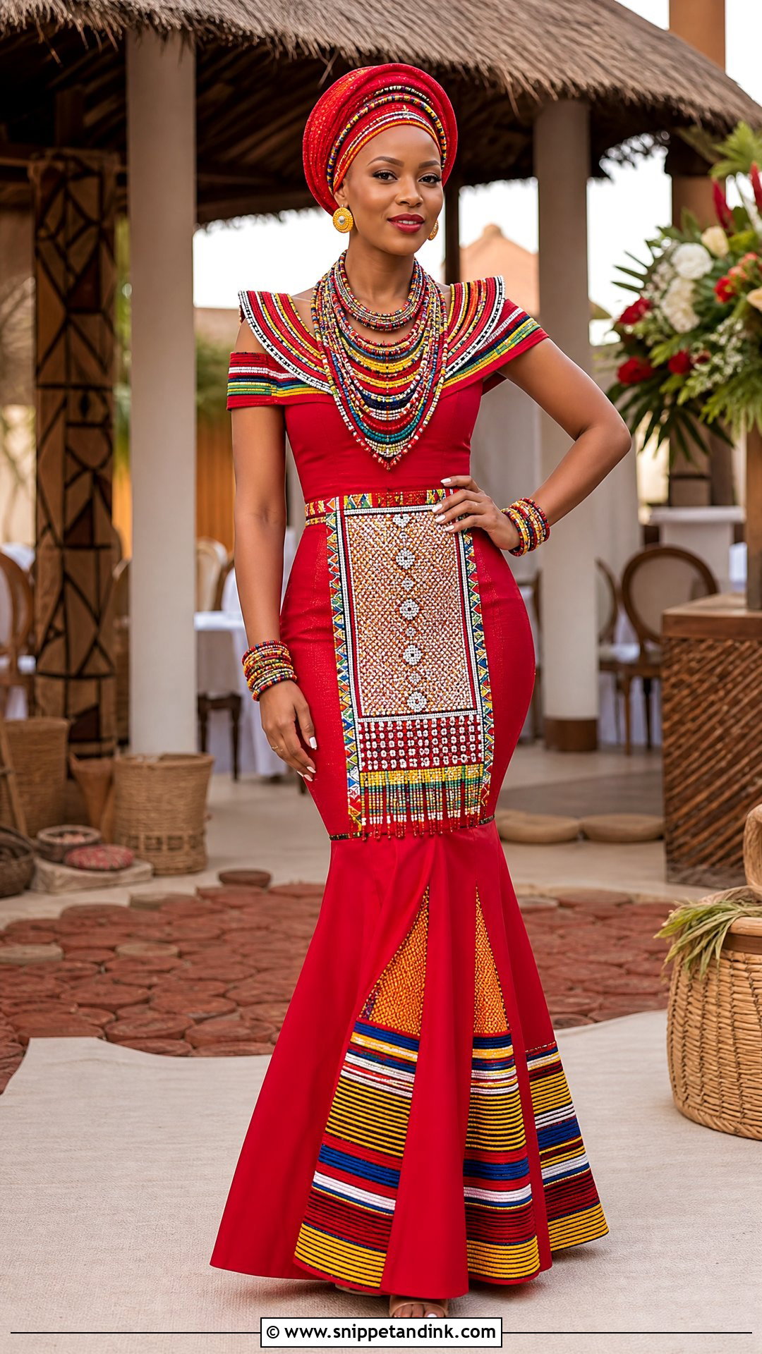 Red Pedi Wedding Dress With Beaded Apron - Snippet and Ink - 20 Traditional Pedi Wedding Dresses