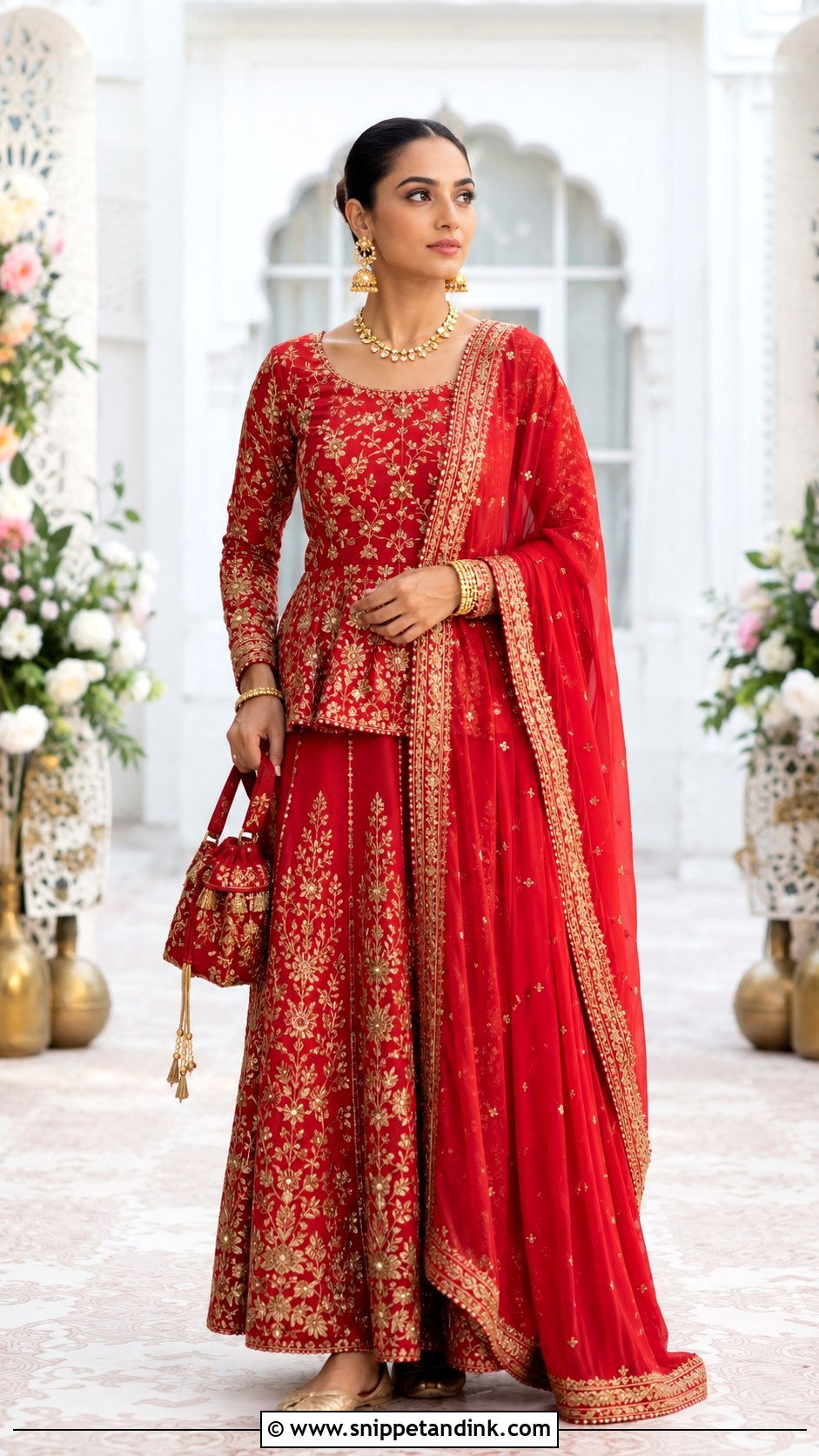 Red Peplum Bridal Blouse With Lehenga - Snippet and Ink - 20 Red Bridal Blouse Ideas