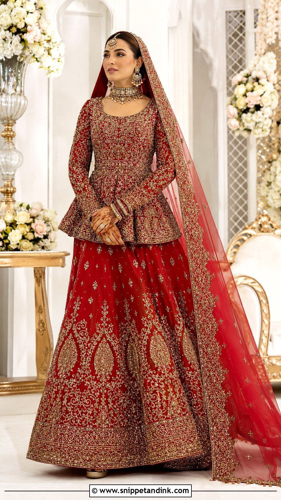 Red Peplum Lehenga Barat Dress - Snippet and Ink - 20 Barat Wedding Dress Ideas