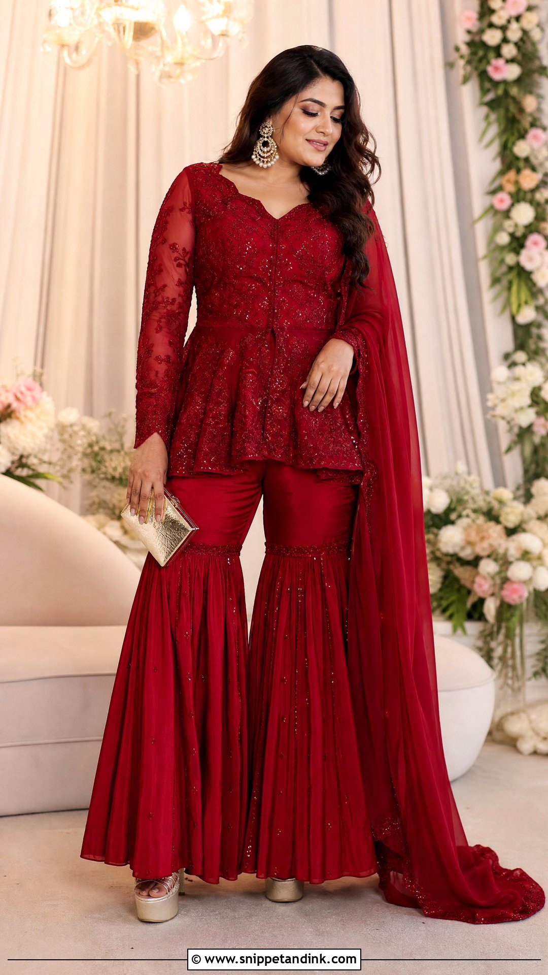 Red Peplum Sharara Sangeet Outfit - Snippet and Ink - 20 Red Sangeet Outfit Ideas