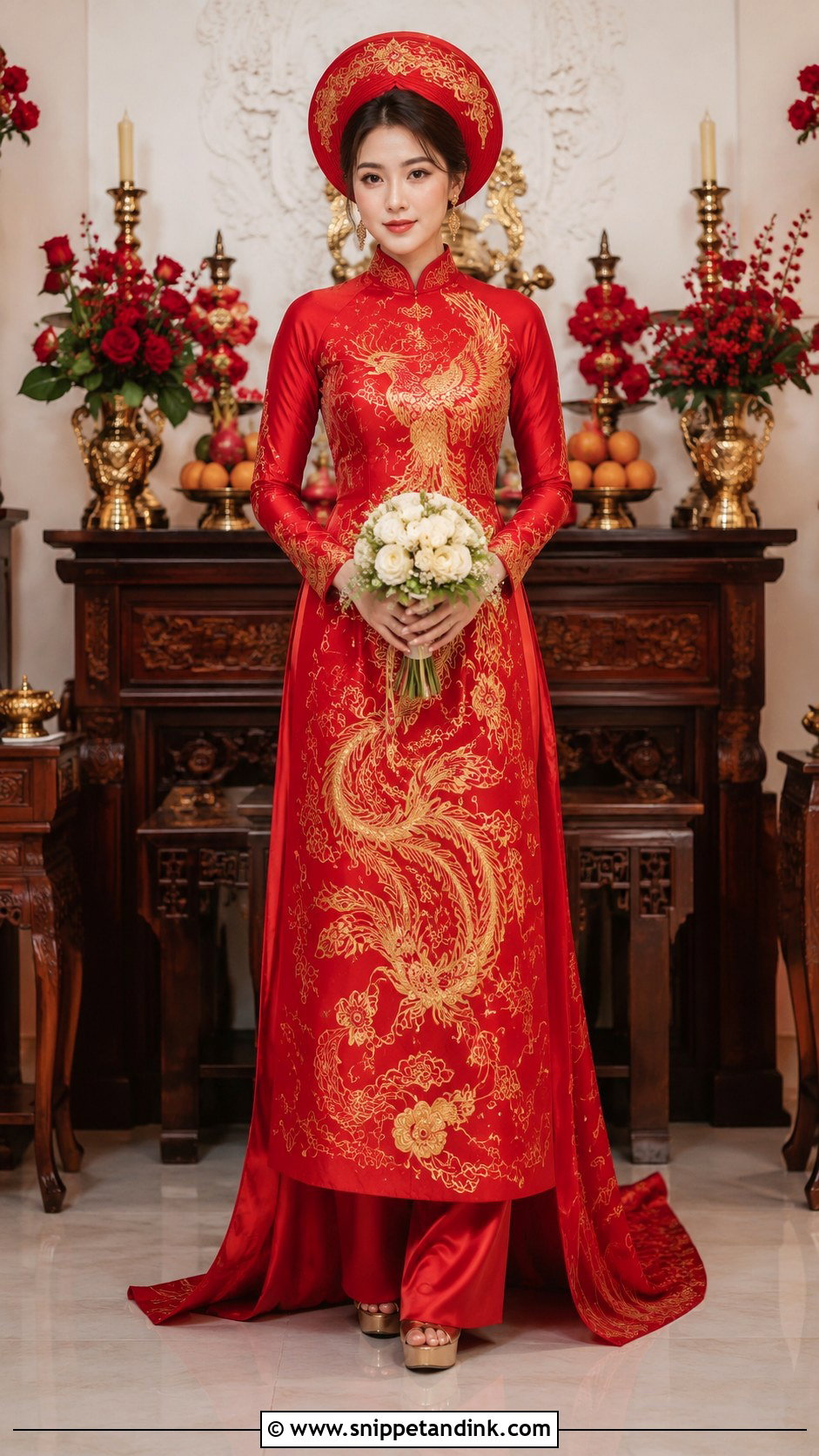 Red Phoenix Vietnamese Wedding o Dai - Snippet and Ink - 20 Vietnam Wedding Dress Ideas