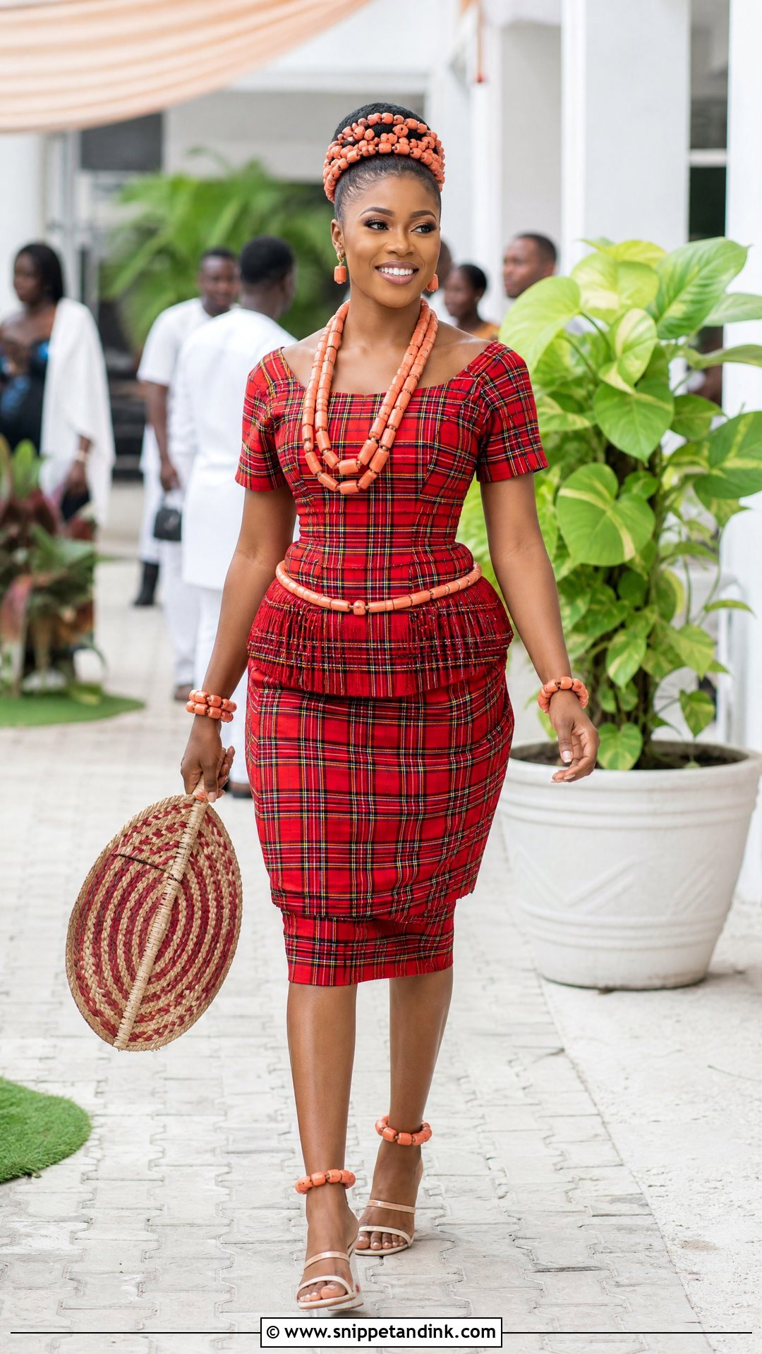 Red Plaid Maiden Igbo Bride Outfit - Snippet and Ink - 20 Igbo Bride Traditional Wedding Outfit Ideas