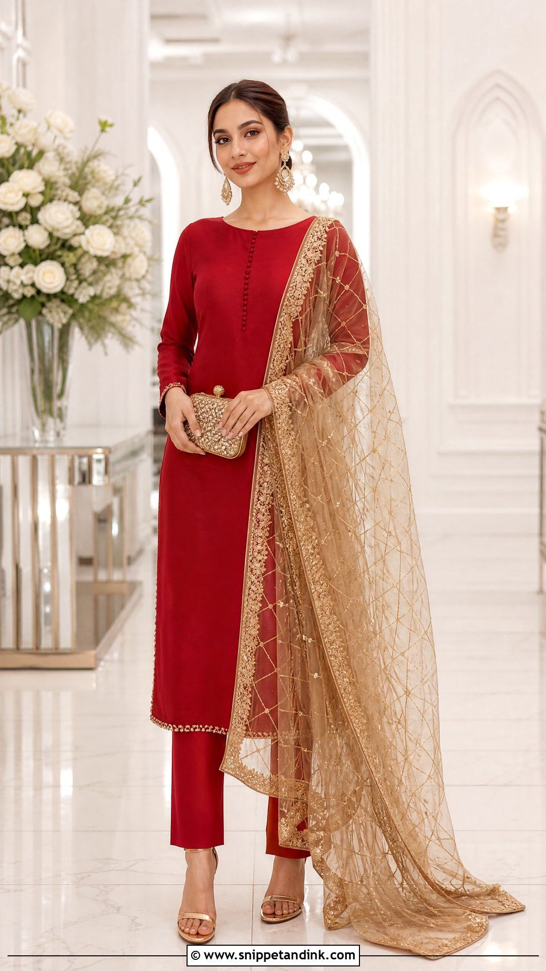 Red Plain Suit With Gold Net Dupatta - Snippet and Ink - 20 Plane Suit with Heavy Dupatta Ideas