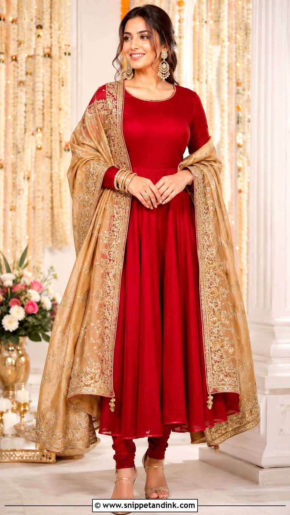 Red Plain Suit With Heavy Gold Dupatta - Snippet and Ink - 30 Plain Suit with Heavy Dupatta Ideas