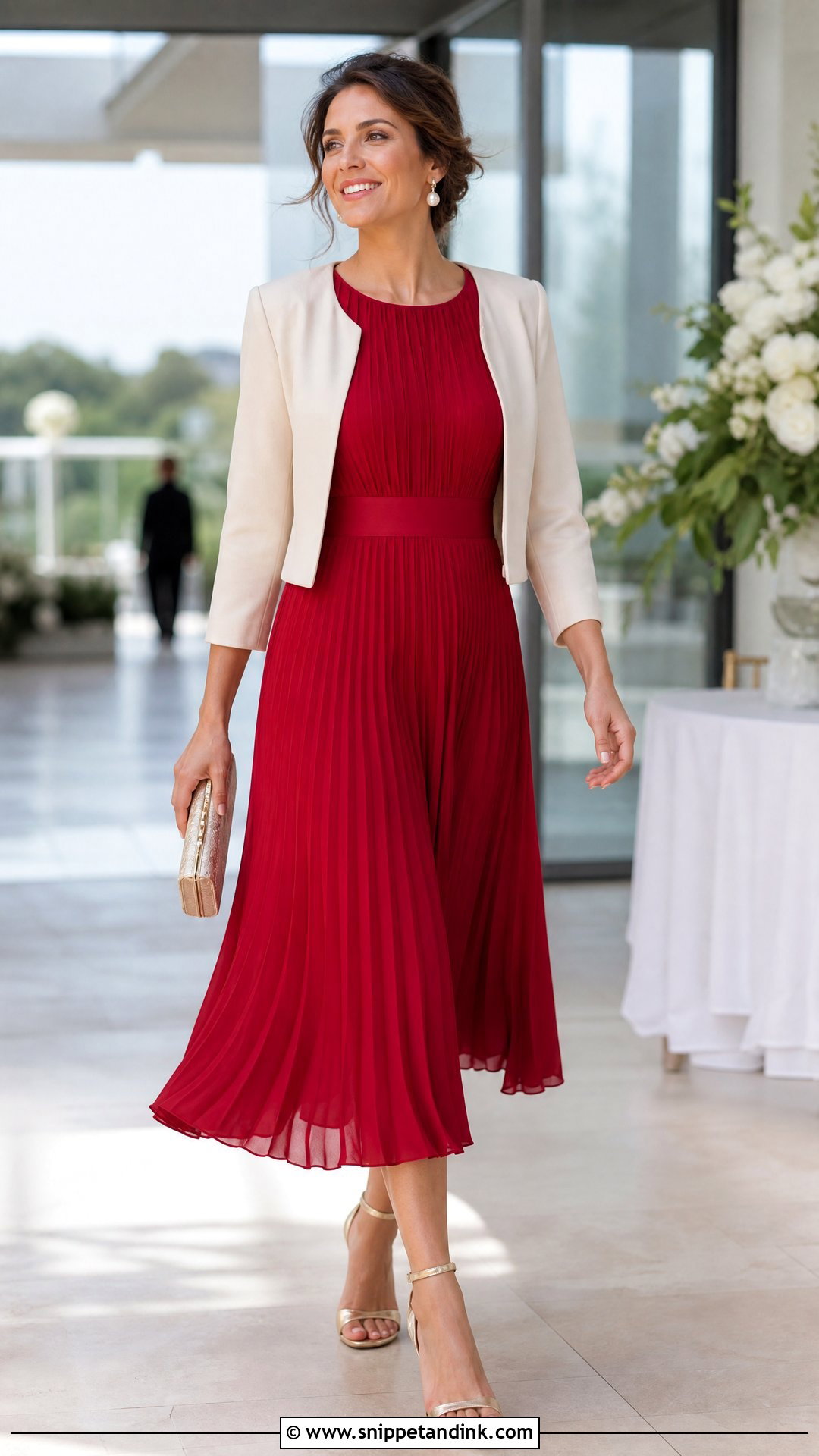 Red Pleated Midi Dress for Wedding - Snippet and Ink - 20 Red Dresses for Wedding