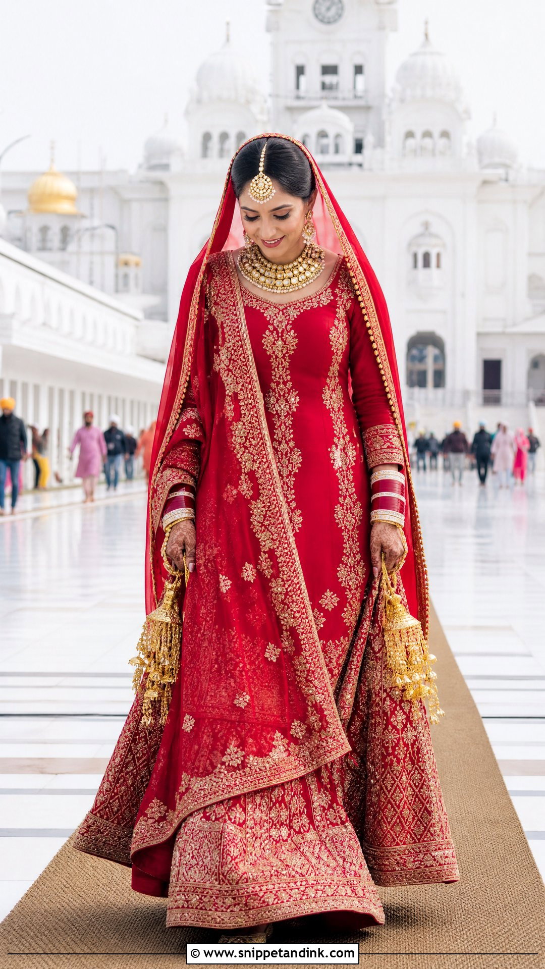 Red Punjabi Bridal Long Kurta With Lehenga - Snippet and Ink - 25 Sikh Wedding Dress Punjabi Bride Ideas