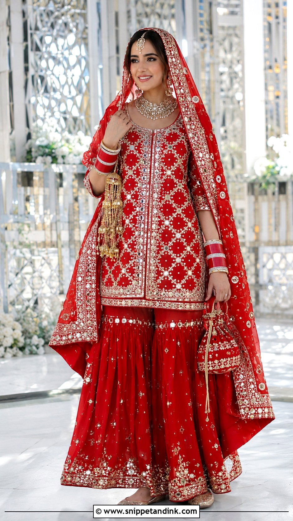 Red Punjabi Bridal Mirror Work Suit - Snippet and Ink - 20 Red Punjabi Bridal Suits