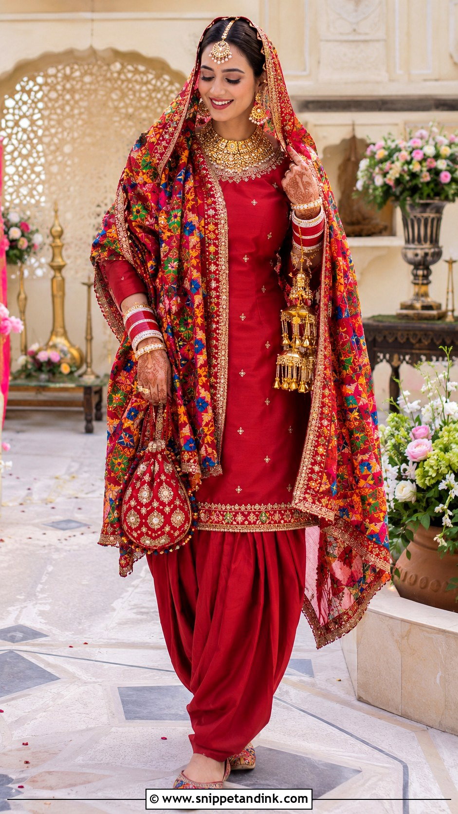 Red Punjabi Bridal Phulkari Suit - Snippet and Ink - 20 Red Punjabi Bridal Suits