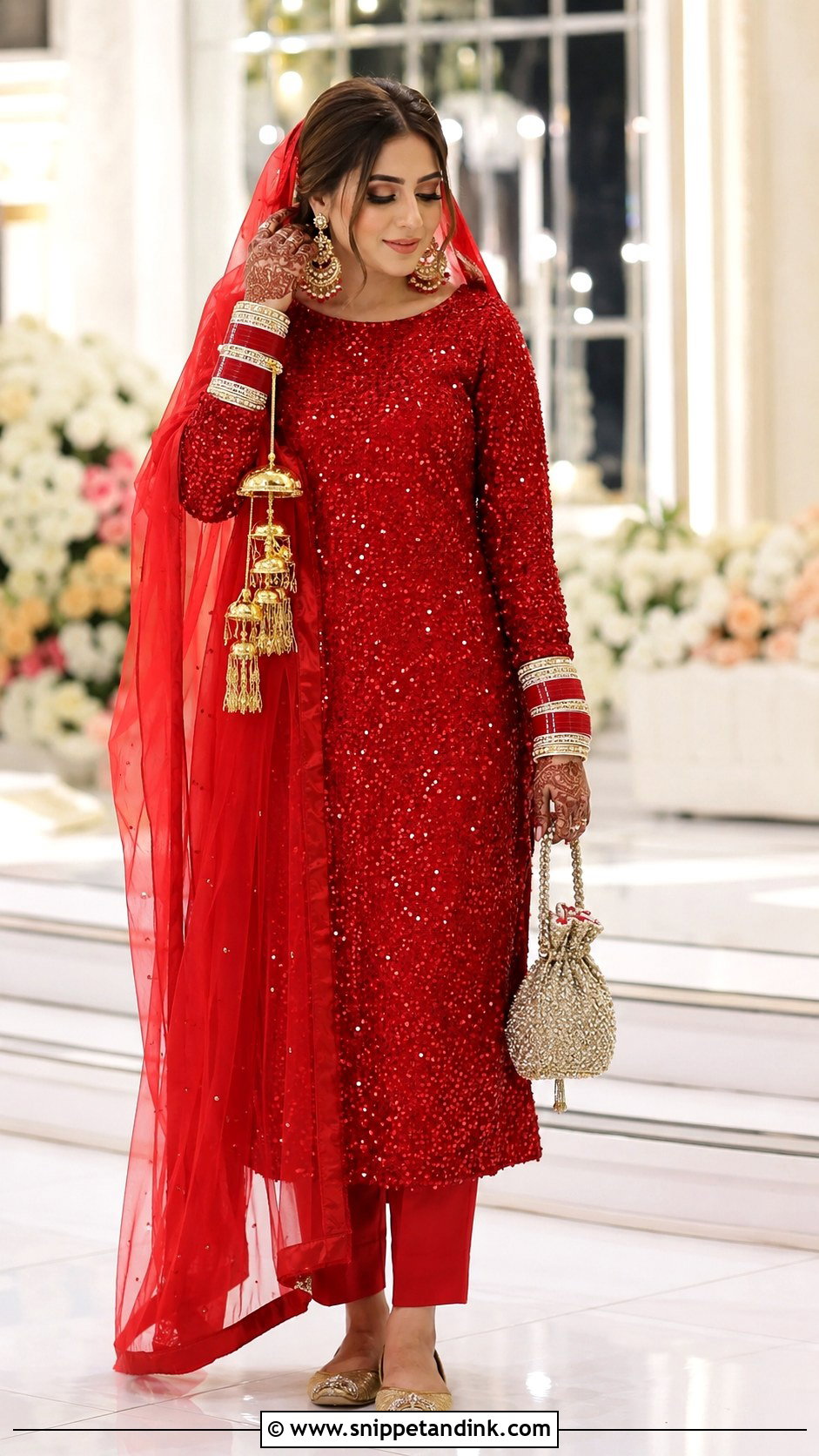 Red Punjabi Bridal Sequin Suit - Snippet and Ink - 20 Red Punjabi Bridal Suits