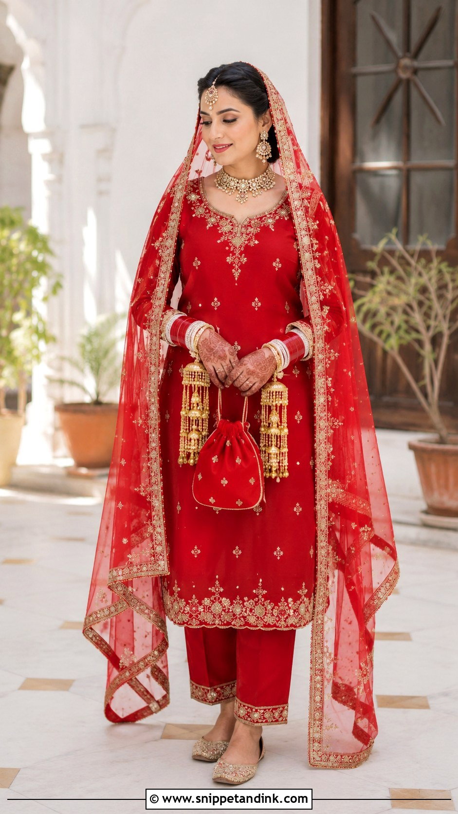Red Punjabi Bridal Suit With Organza Dupatta - Snippet and Ink - 20 Red Punjabi Bridal Suits