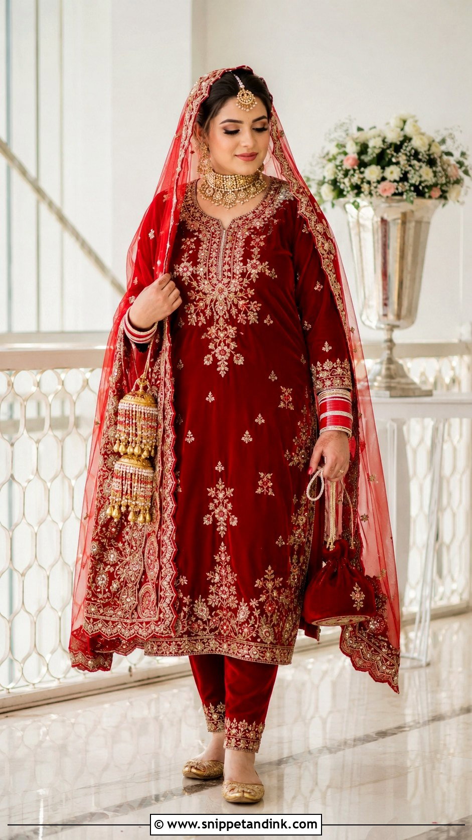 Red Punjabi Bridal Velvet Suit - Snippet and Ink - 20 Red Punjabi Bridal Suits