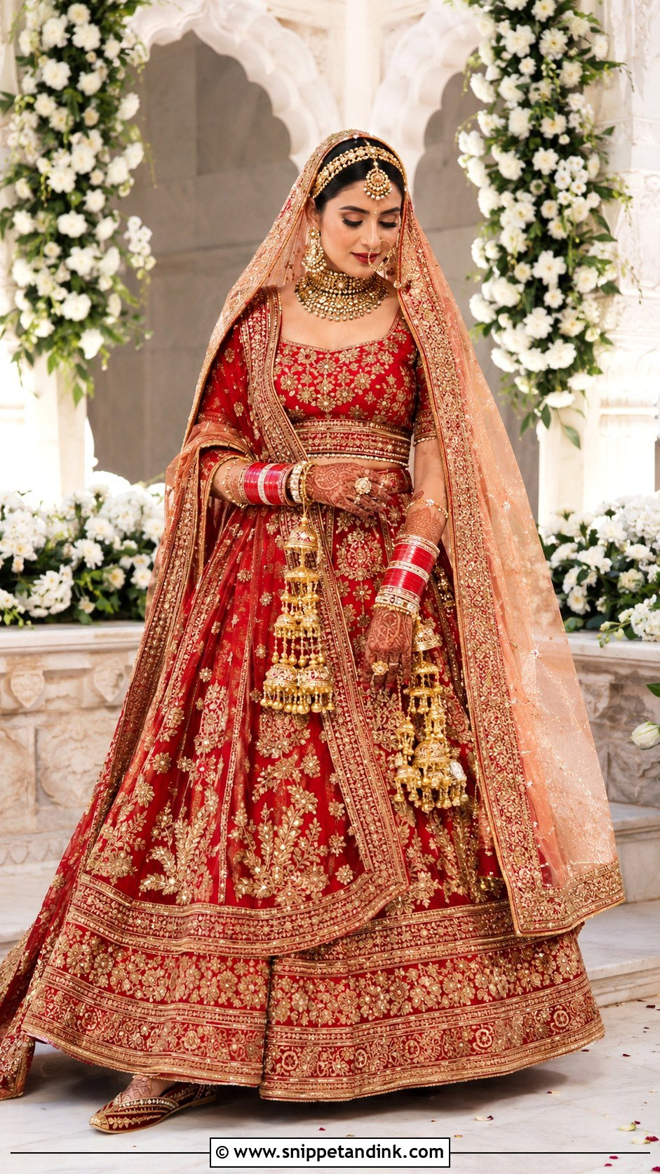 Red Punjabi Wedding Lengha With Gold Dupatta - Snippet and Ink - 25 Punjabi Wedding Lengha Ideas