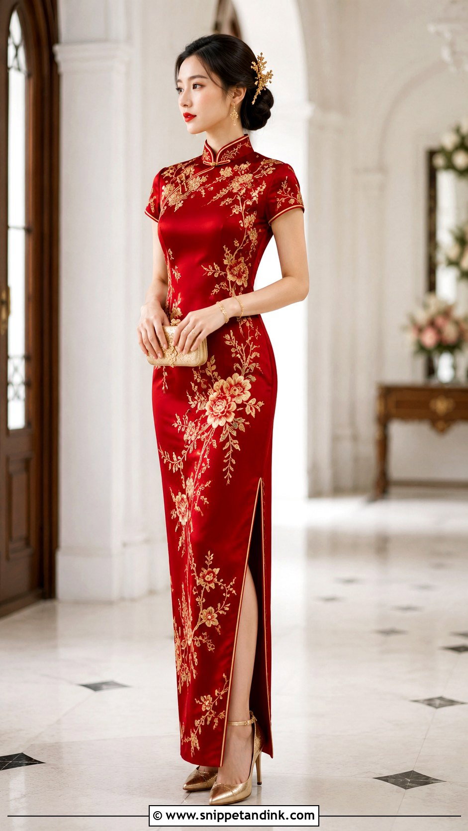Red Qipao Wedding Dress - Snippet and Ink - 20 Eastern Wedding Dresses
