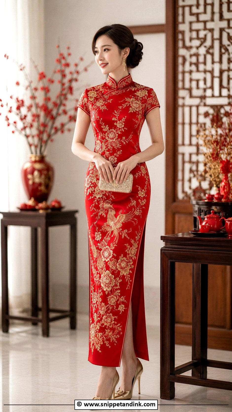 Red Qipao Wedding Dress - Snippet and Ink - 30 Chinese Wedding Dress Ideas