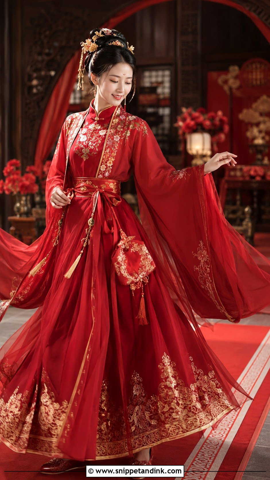 Red Qixiong Ruqun Hanfu Wedding Outfit - Snippet and Ink - 20 Wedding Hanfu Ideas