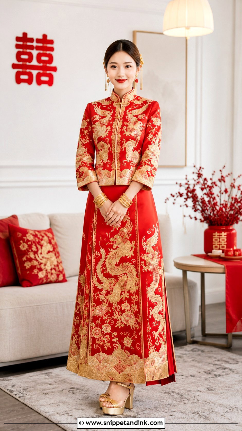 Red Qun Kua Wedding Dress - Snippet and Ink - 25 Modern Chinese Wedding Dress Ideas