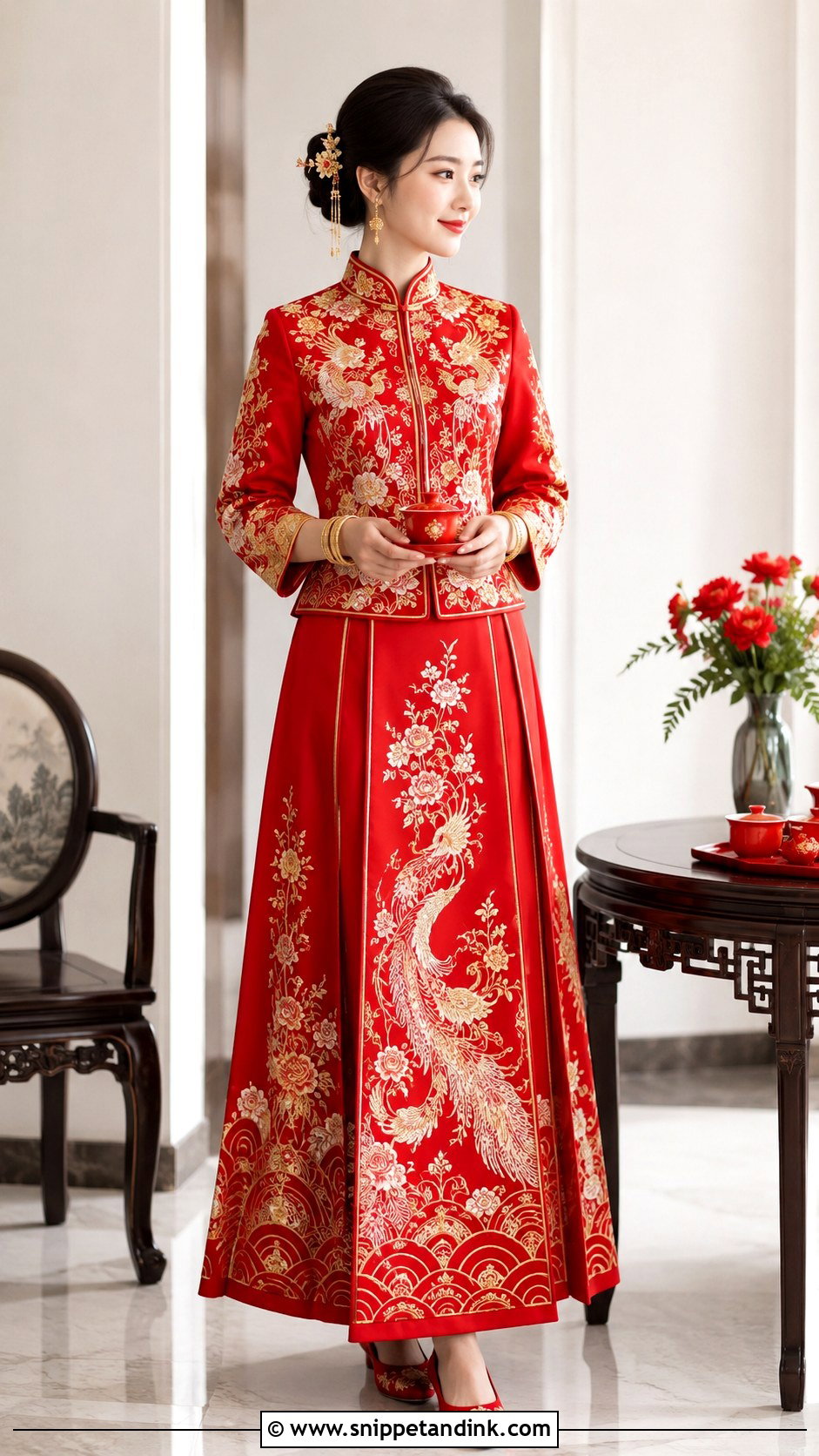 Red Qun Kwa Chinese Bridal Dress - Snippet and Ink - 20 Chinese Bridal Dress Ideas