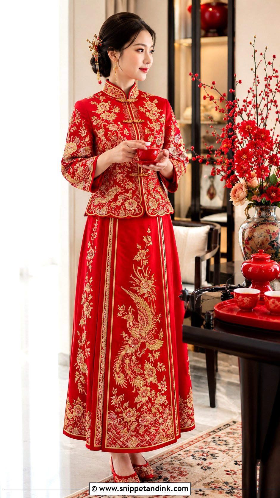 Red Qun Kwa Chinese Wedding Outfit - Snippet and Ink - 20 Chinese Wedding Outfits