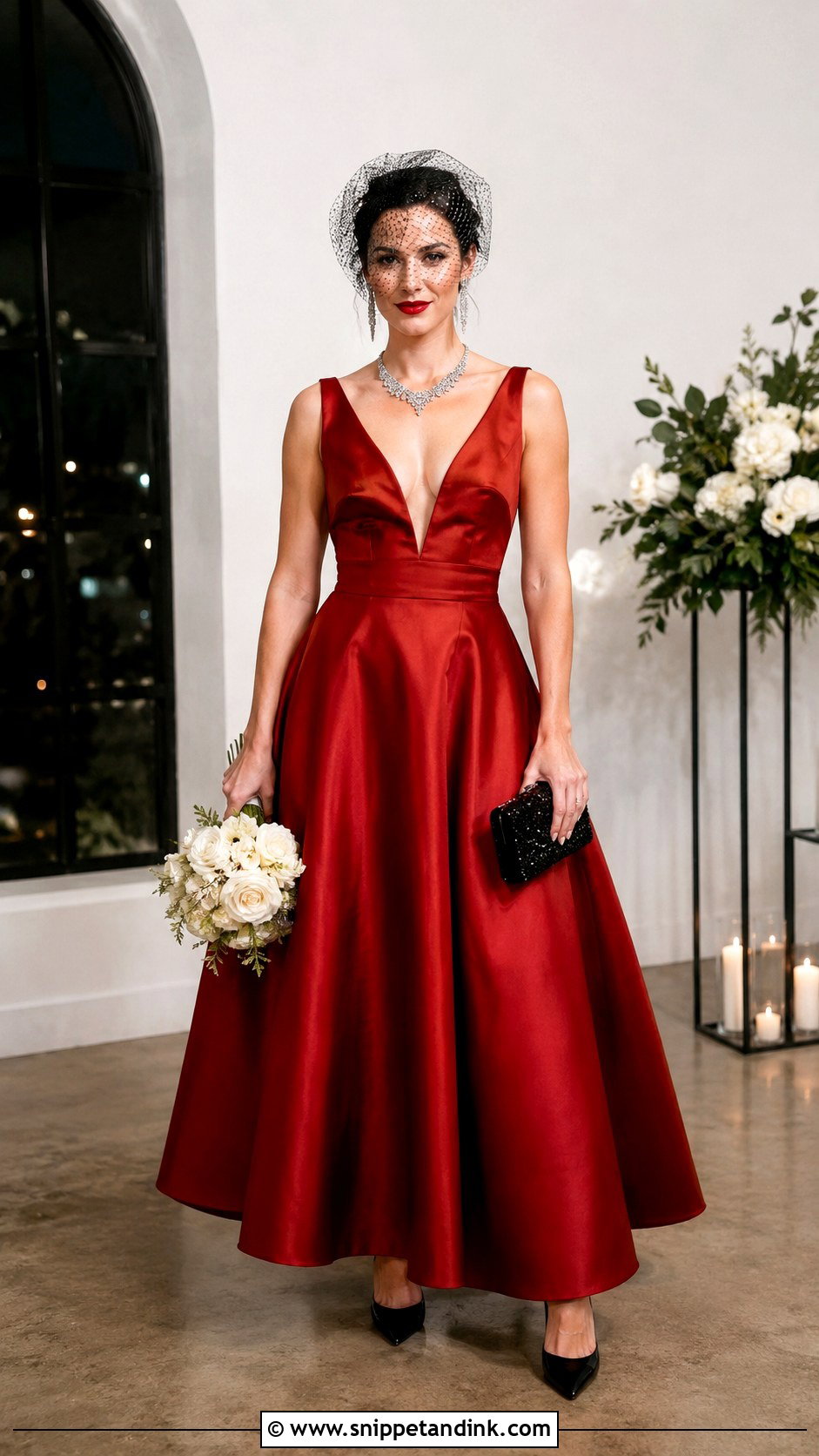Red Rock Wedding Dress With Black Accessories - Snippet and Ink - 20 Rock Wedding Dress Ideas