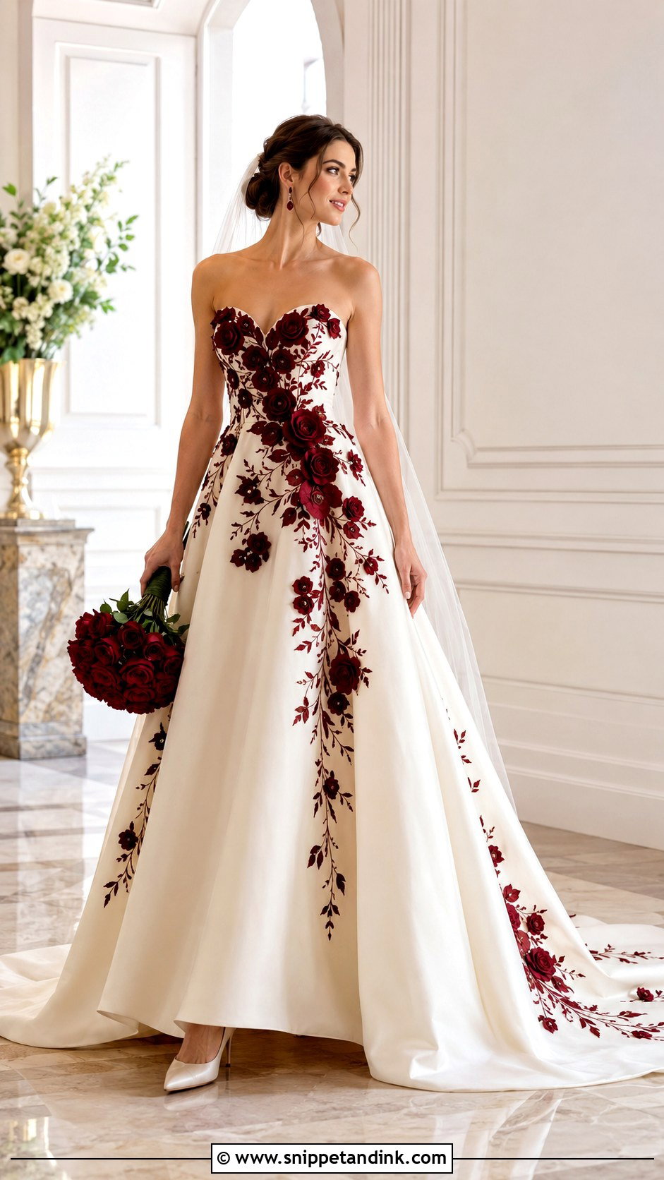 Red Rose Applique Belle Wedding Dress - Snippet and Ink - 20 Beauty and the Beast Wedding Dress Ideas