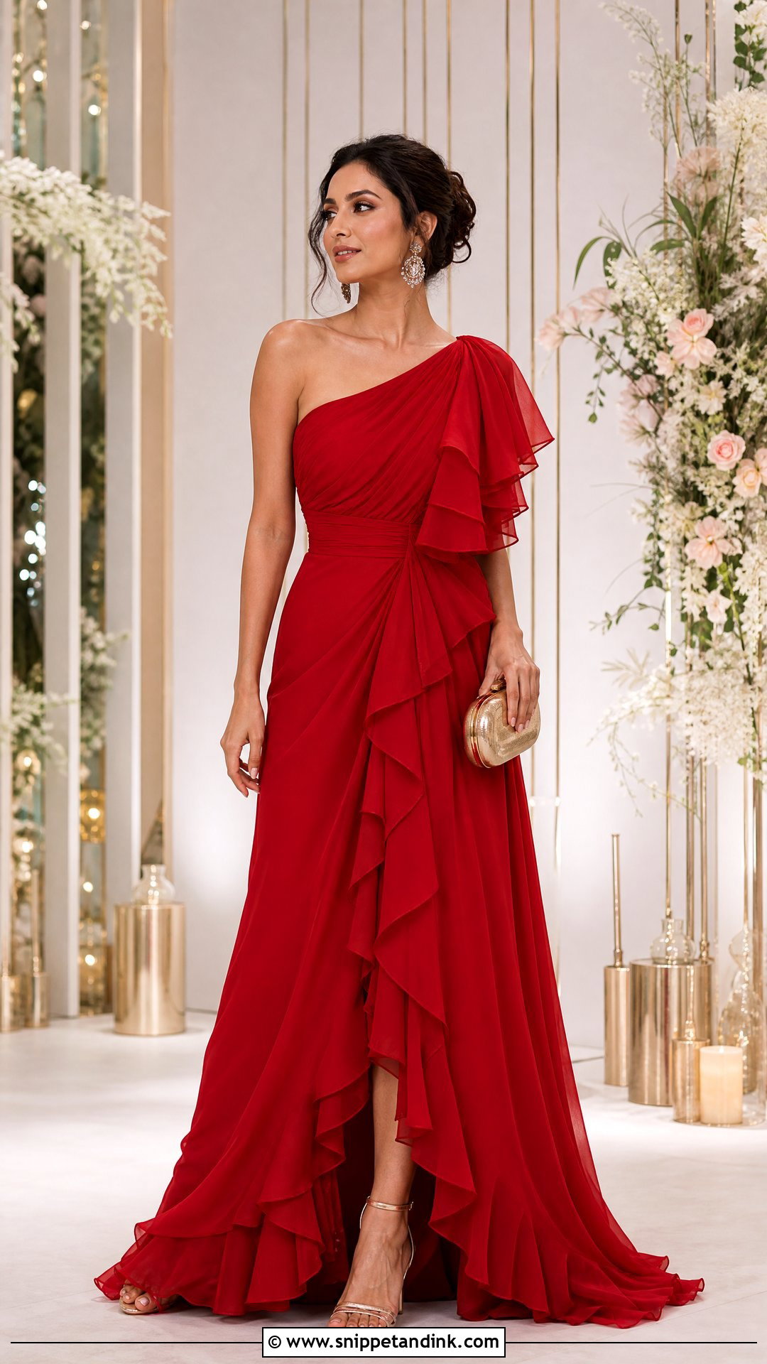Red Ruffle Gown For Wedding Party - Snippet and Ink - 20 Party Gowns Indian Weddings