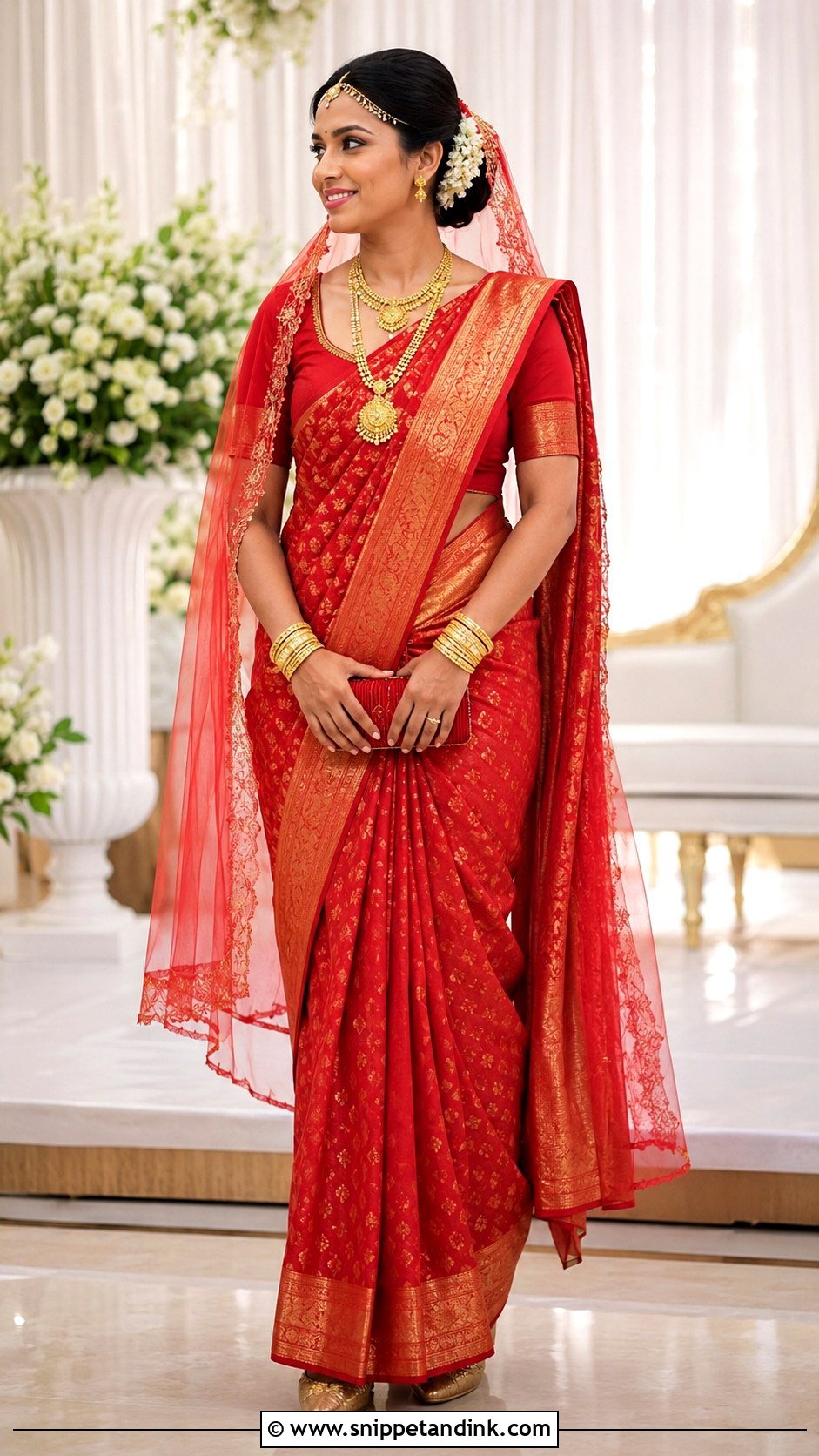 Red Sado Konkani Catholic Bride Look - Snippet and Ink - 20 Konkani Bride Ideas