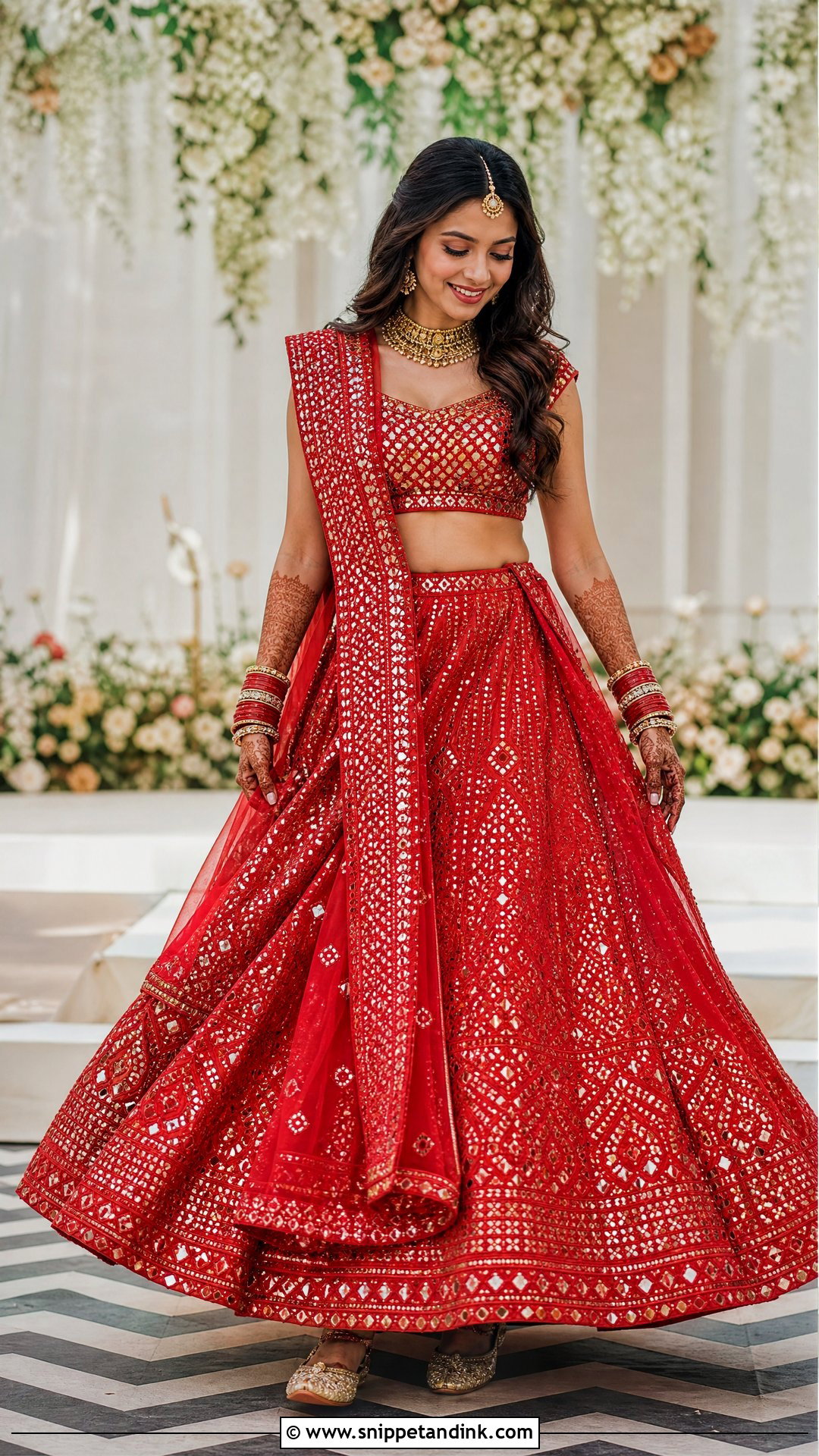 Red Sangeet Lehenga - Snippet and Ink - 25 Bridal Sangeet Outfit Indian Weddings Ideas