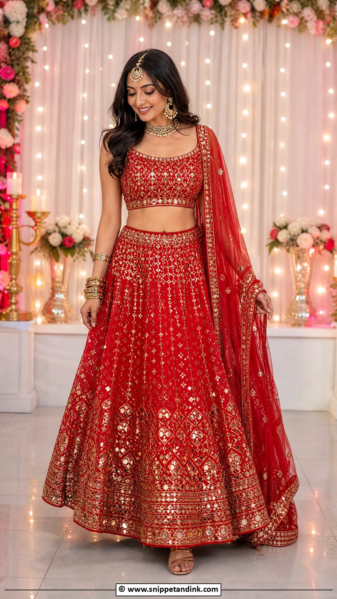 Red Sangeet Lehenga - Snippet and Ink - 35 Bridal Sangeet Outfit Ideas