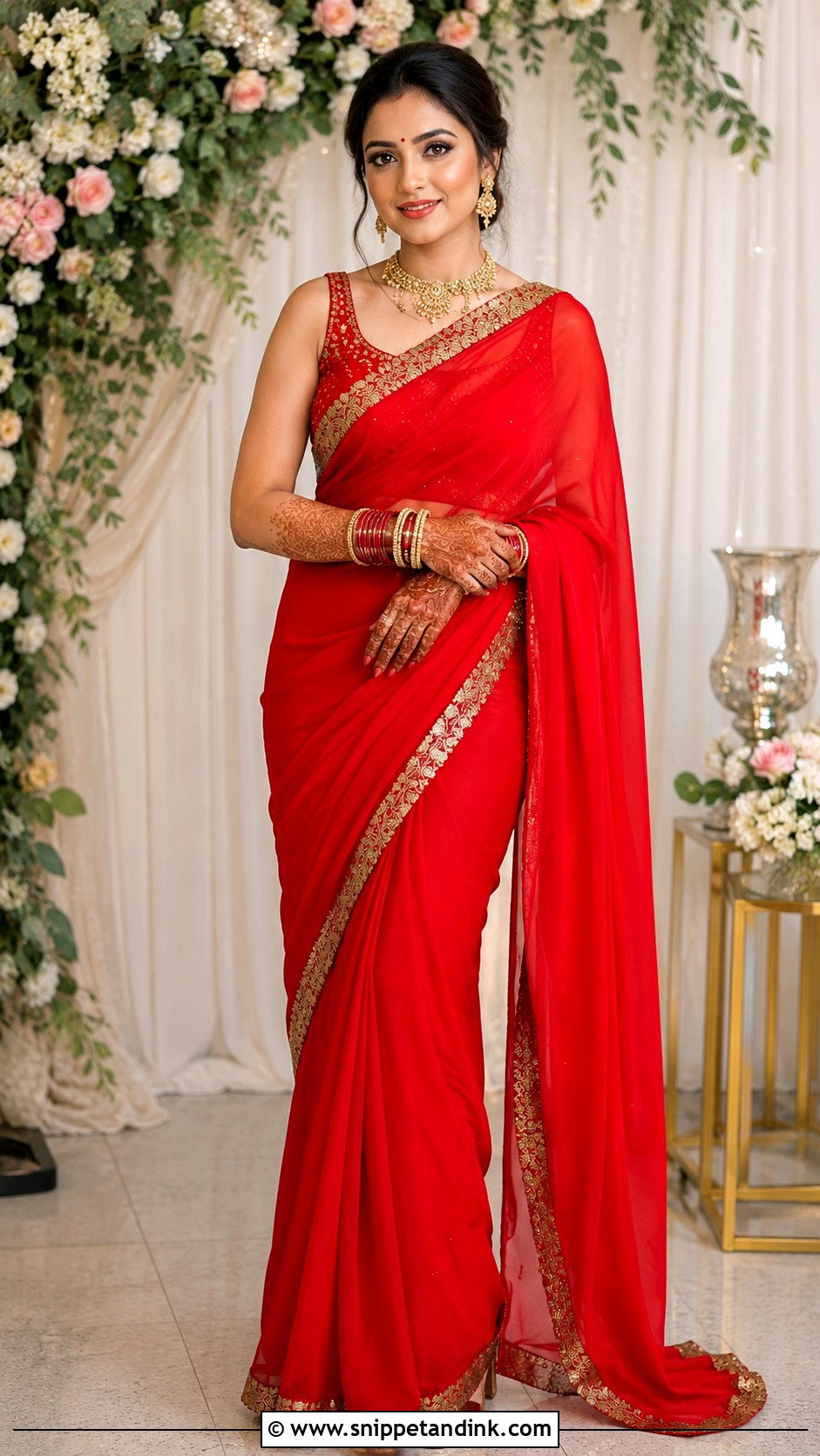 Red Saree For Roka Ceremony - Snippet and Ink - 30 Roka Ceremony Outfits for Bride