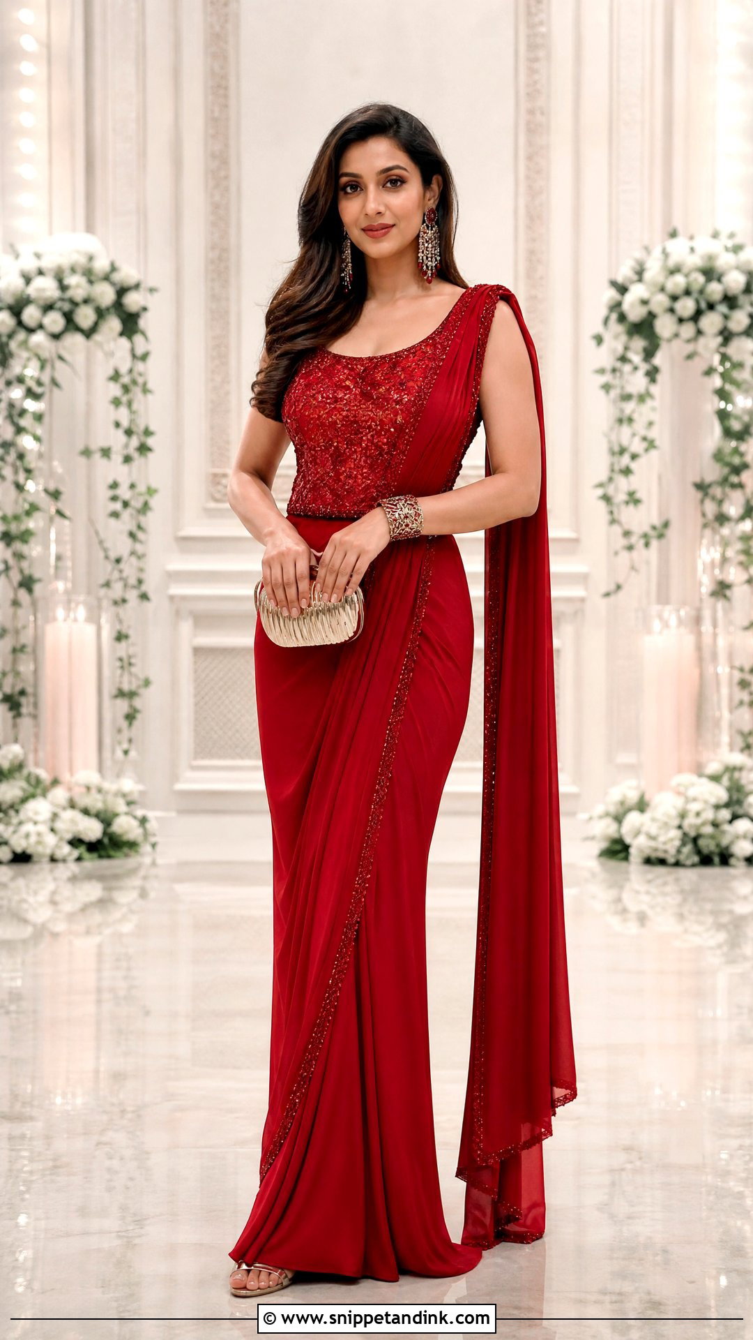 Red Saree Gown Sangeet Outfit - Snippet and Ink - 20 Red Sangeet Outfit Ideas