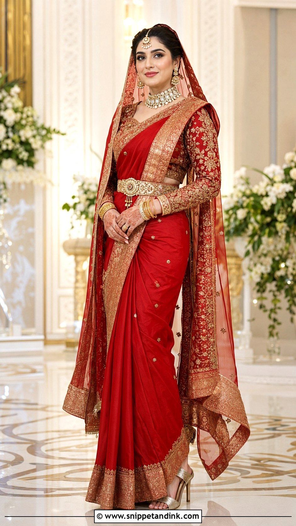 Red Saree With Embroidered Blouse Barat Dress - Snippet and Ink - 20 Barat Dress for Bride Ideas