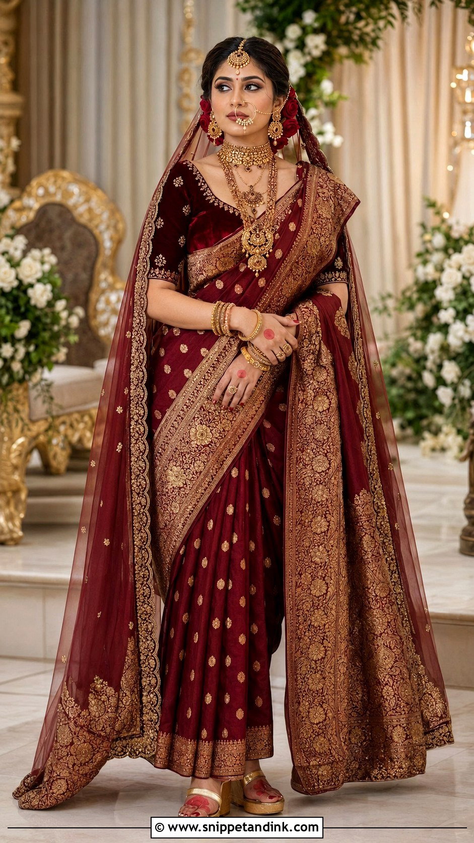 Red Saree With Veil Bengali Bride - Snippet and Ink - 20 Bengali Bride Ideas