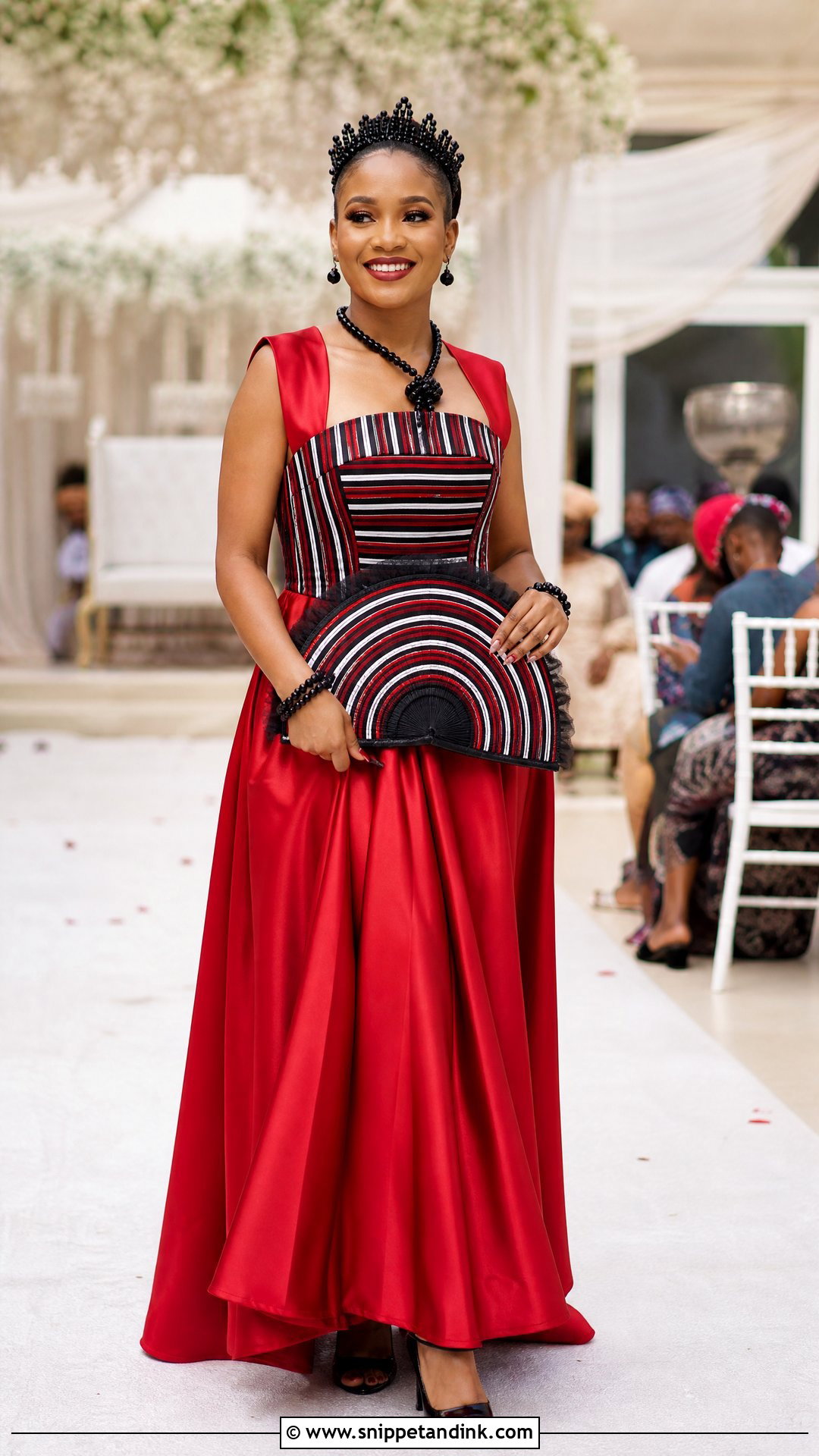 Red Satin Gown With Idoma Bodice - Snippet and Ink - 25 Idoma Traditional Wedding Attire Ideas