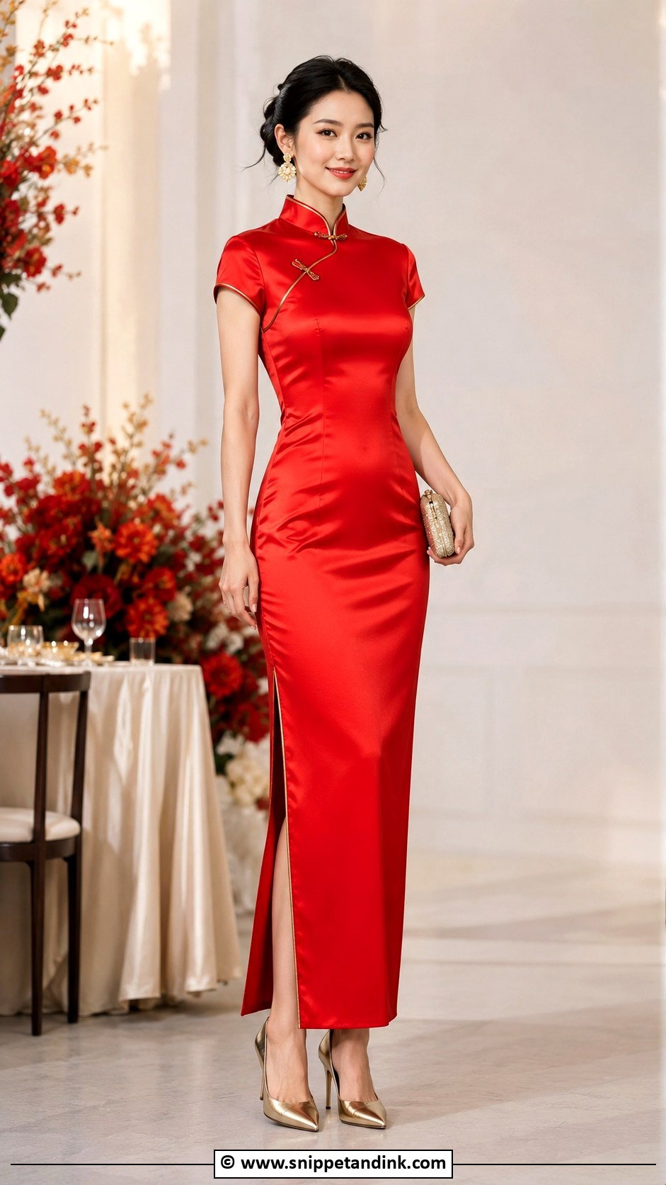 Red Satin Qipao Wedding Dress - Snippet and Ink - 30 Chinese Wedding Dress Ideas