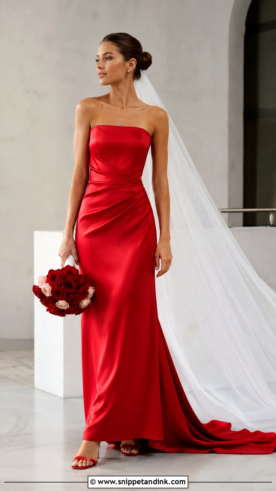 Red Satin Wedding Dress - Snippet and Ink - 25 Red Wedding Dress Ideas