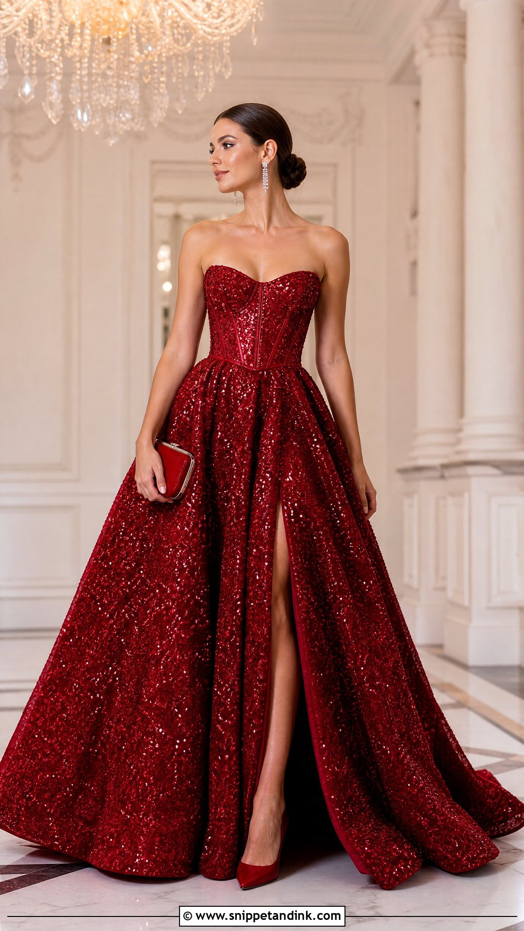 Red Sequin Ball Gown With Satin Accessories - Snippet and Ink - 20 Sequin Ball Gown Ideas