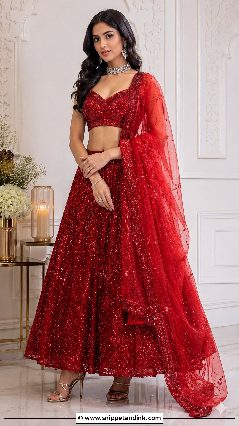 Red Sequin Bridal Lehenga - Snippet and Ink - 25 Red Lehanga Bridal Outfits