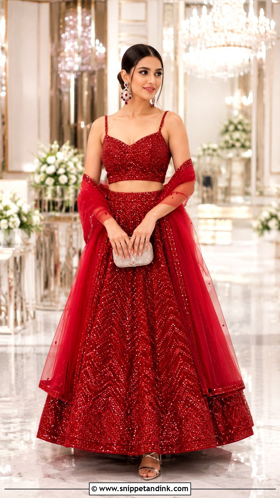 Red Sequin Lehenga - Snippet and Ink - 25 Red Indian Wedding Dress Ideas