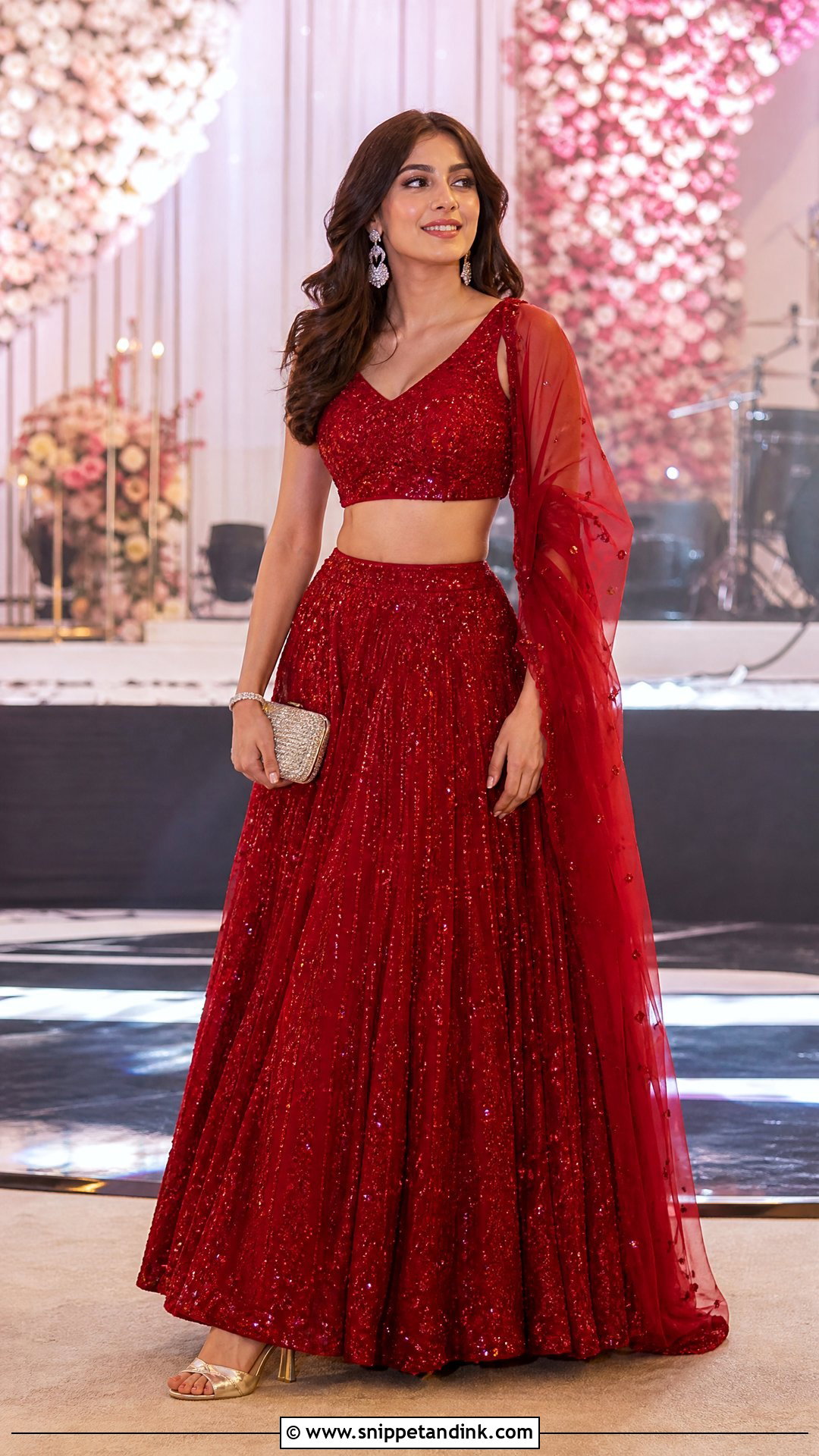 Red Sequin Sangeet Lehenga - Snippet and Ink - 20 Red Sangeet Outfit Ideas