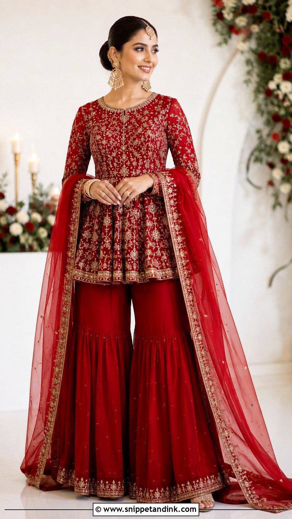 Red Sharara Baraat Dress - Snippet and Ink - 25 Baraat Dress Pakistani Bridal Wear Ideas